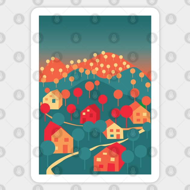 Village landscape in warm colors Sticker by Nosa rez